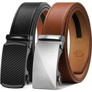 Mens Ratchet Belt Set Black Brown Adjustable Leather Dress Casual Belts Gift